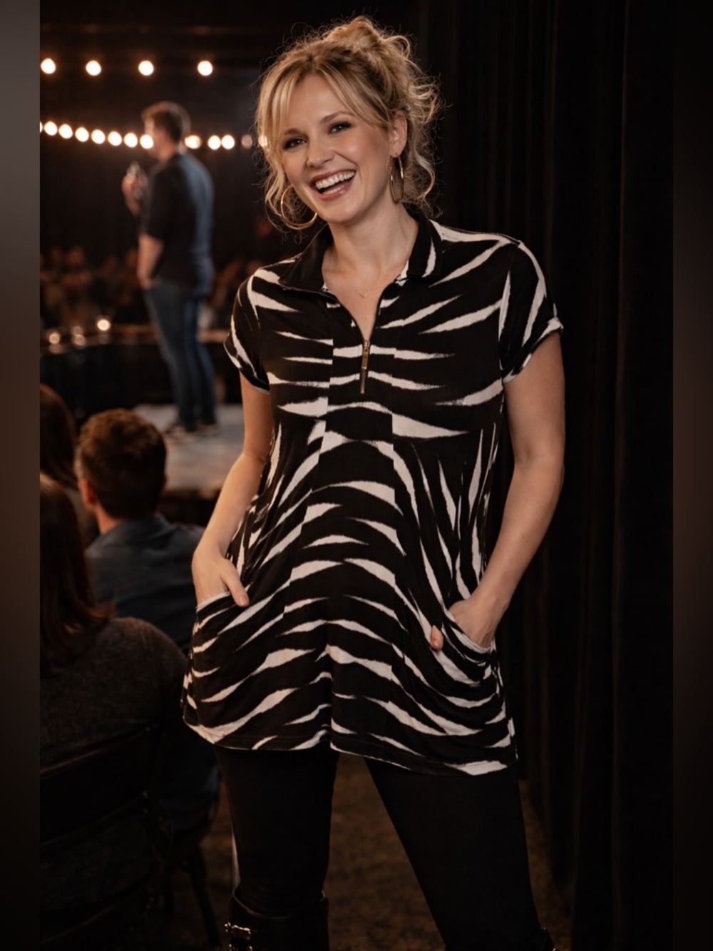 🦓Black and White Zebra Print Short Sleeve Zip Dress - athleisure.